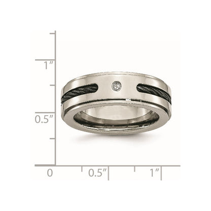 Titan Poliert Schwarz Ip Beschichtet Ankerkette/0.035ct. Diamant Ring (size 8 Nur)