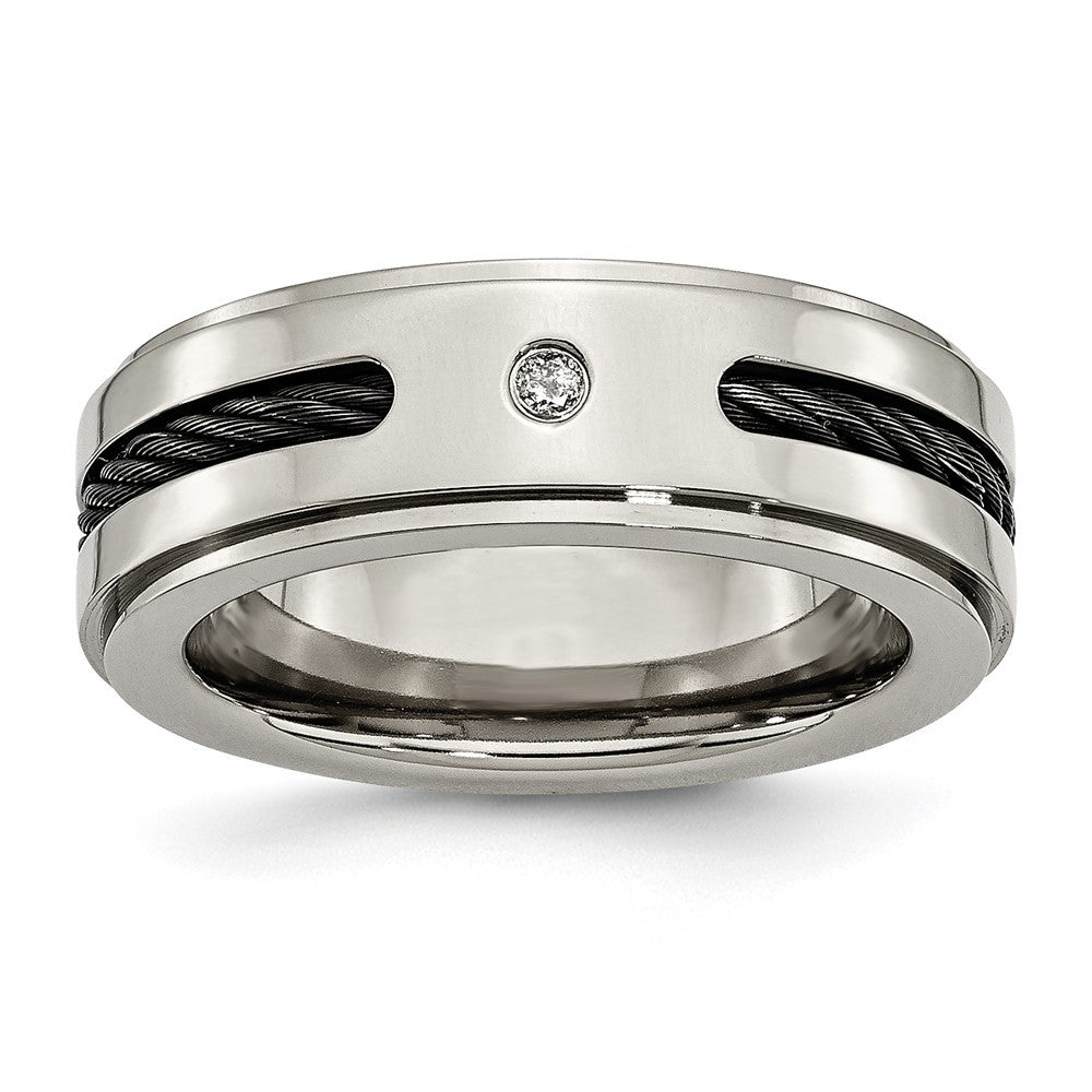 Titan Poliert Schwarz Ip Beschichtet Ankerkette/0.035ct. Diamant Ring (size 8 Nur)