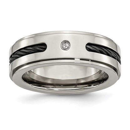 Titan Poliert Schwarz Ip Beschichtet Ankerkette/0.035ct. Diamant Ring (size 8 Nur)