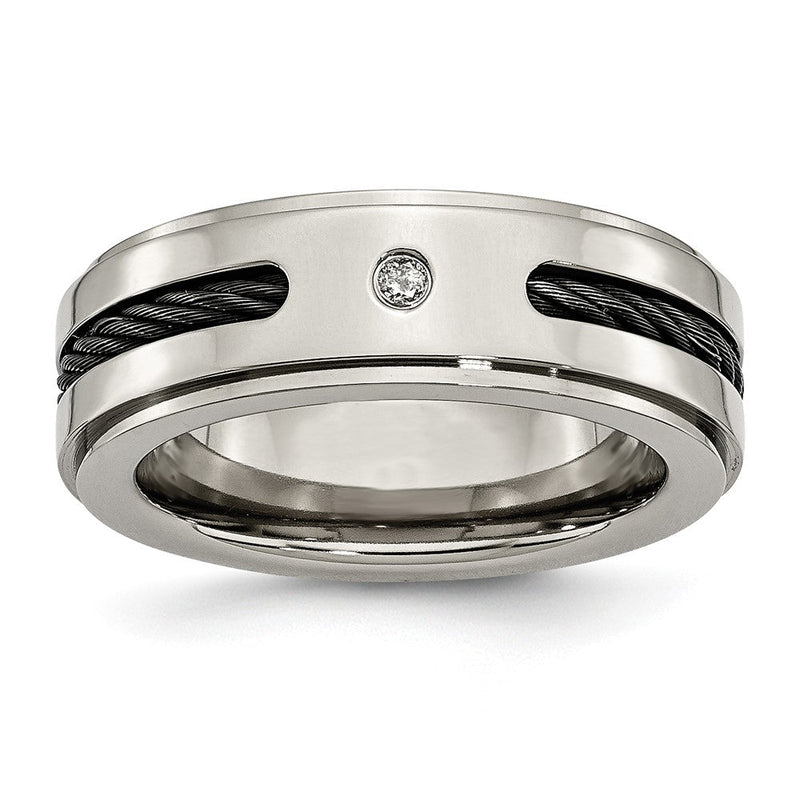 Titan Poliert Schwarz Ip Beschichtet Ankerkette/0.035ct. Diamant Ring (size 8 Nur)