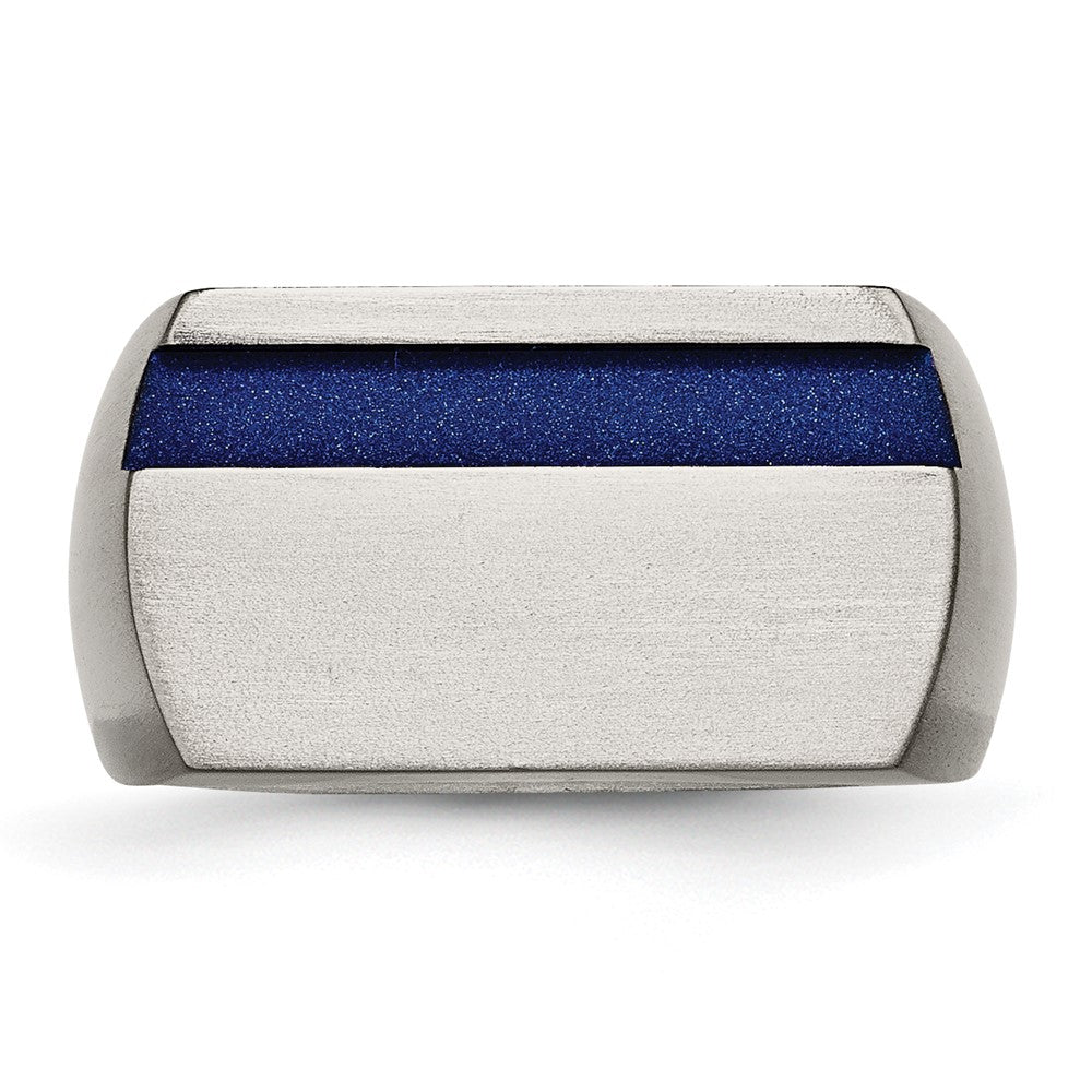 Titan Grau Ti Gebürstet/polished Blau Annodized Stripe Ring (size 11 Nur)