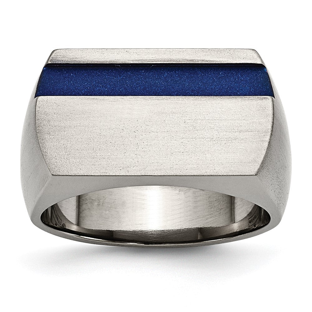 Titan Grau Ti Gebürstet/polished Blau Annodized Stripe Ring (size 11 Nur)