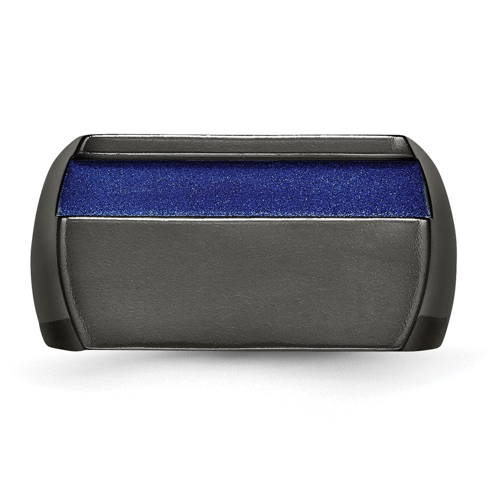Titan Schwarz Ti Poliert Blau Anodized Stripe Ring