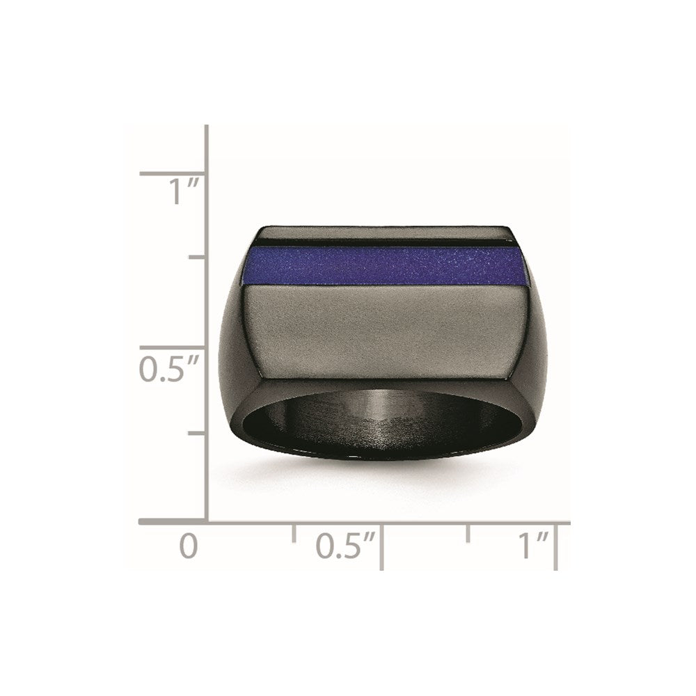 Titan Schwarz Ti Poliert Blau Anodized Stripe Ring