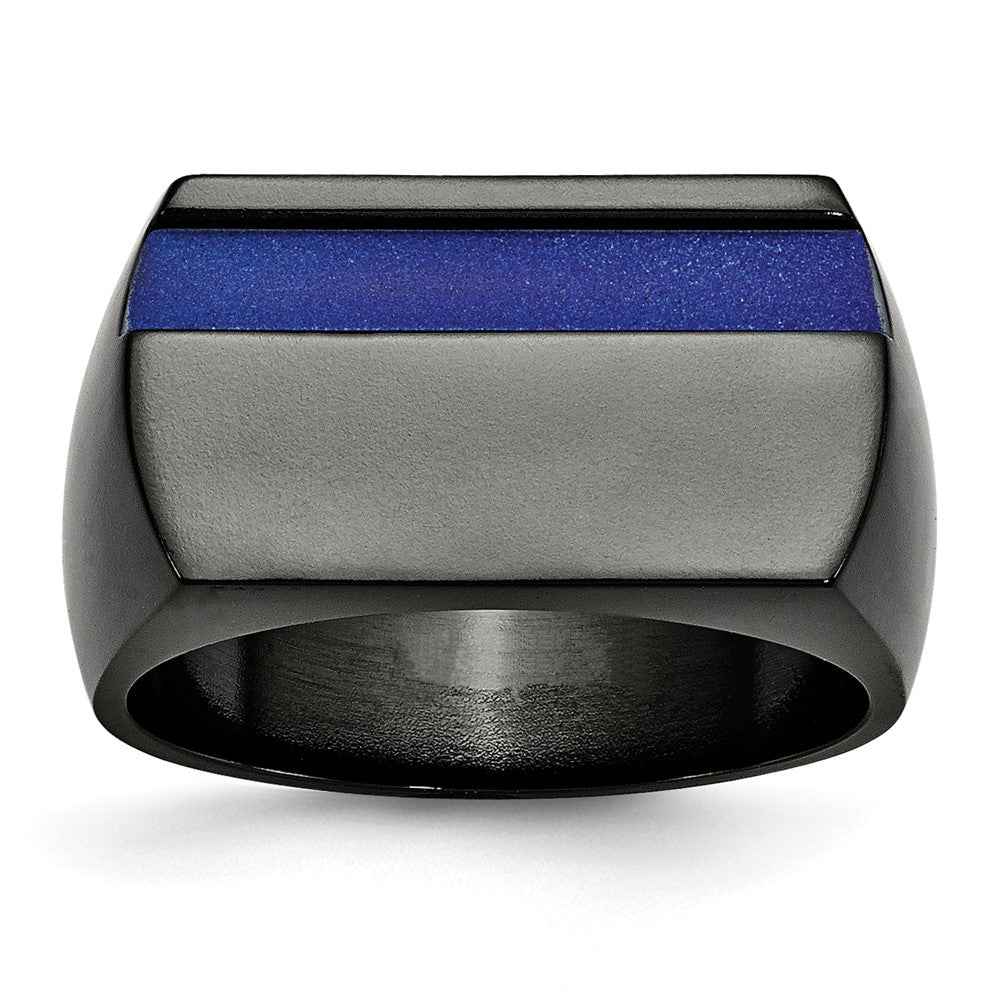 Titan Schwarz Ti Poliert Blau Anodized Stripe Ring