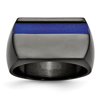 Titan Schwarz Ti Poliert Blau Anodized Stripe Ring