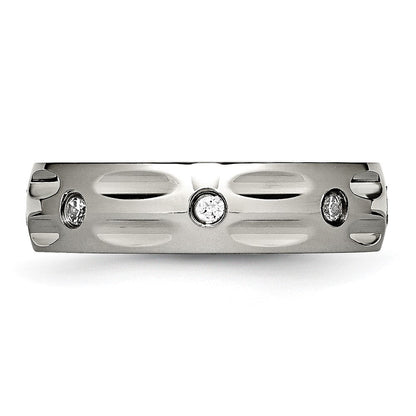 Titan Poliert mit Zirkonia 6mm Gerillt Ring