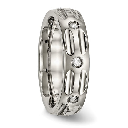 Titan Poliert mit Zirkonia 6mm Gerillt Ring