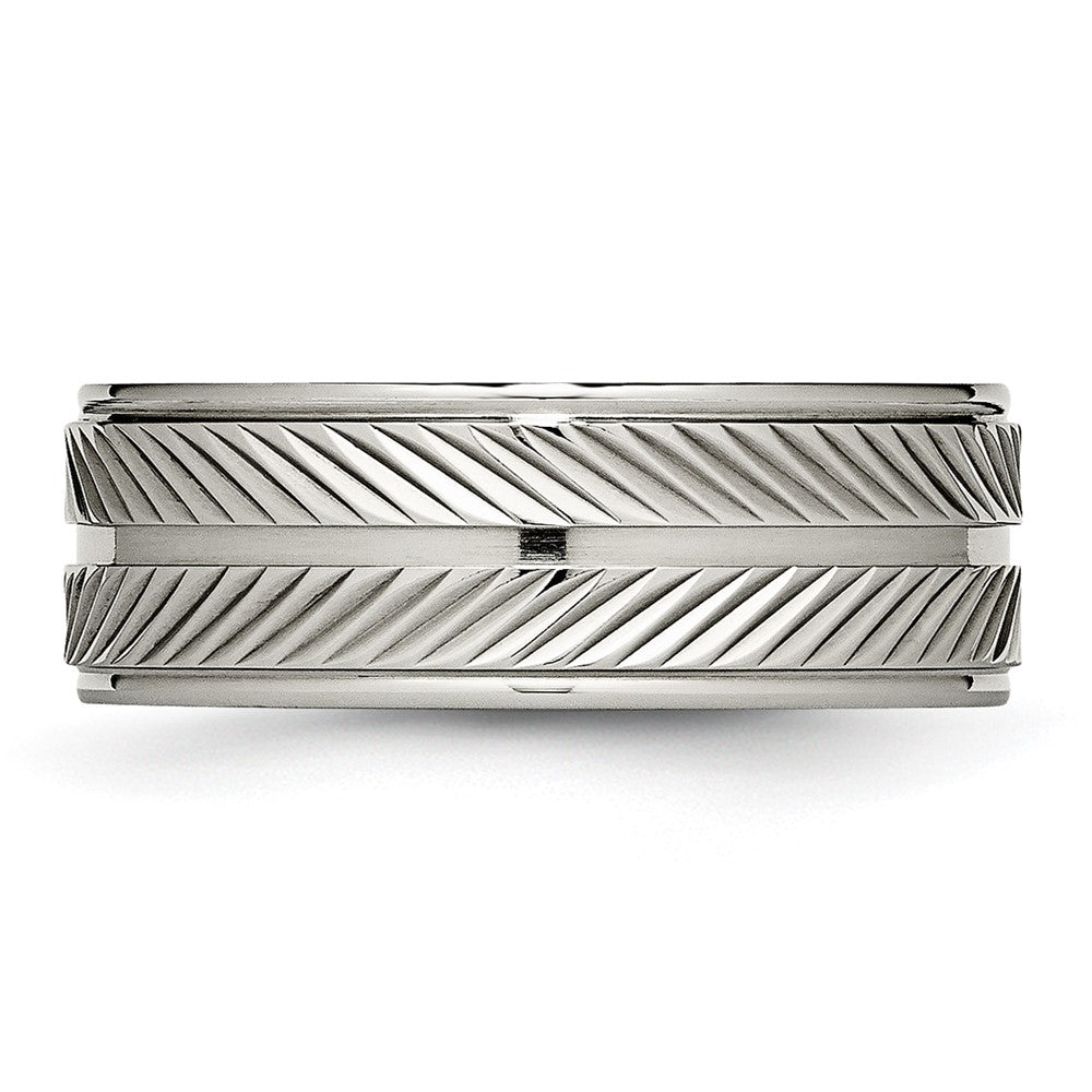 Titan Poliert 8mm Gerillt Ring