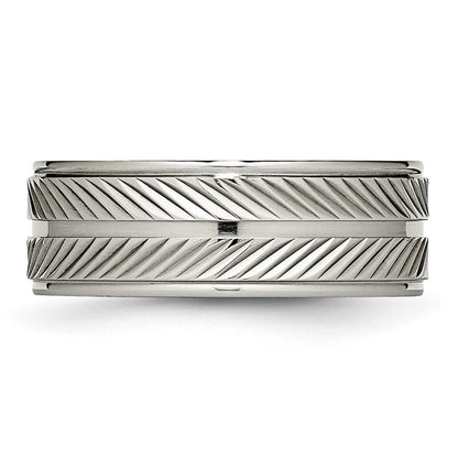 Titan Poliert 8mm Gerillt Ring