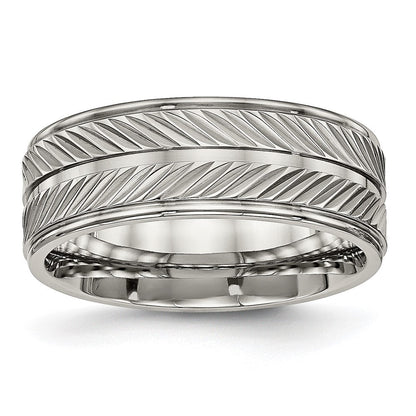 Titan Poliert 8mm Gerillt Ring