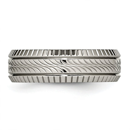Titan Poliert Gerillt und Strukturiert 7mm Ring