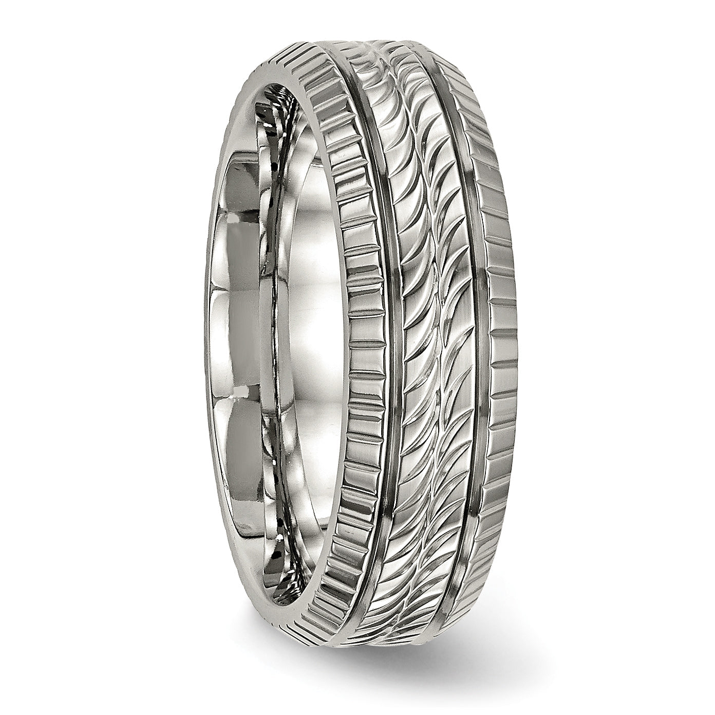Titan Poliert Gerillt und Strukturiert 7mm Ring