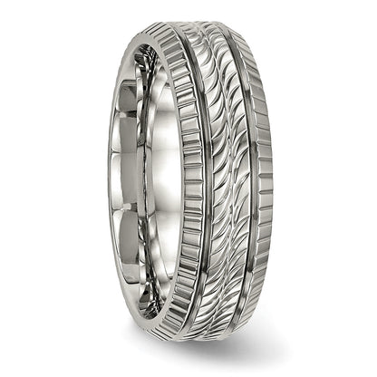 Titan Poliert Gerillt und Strukturiert 7mm Ring