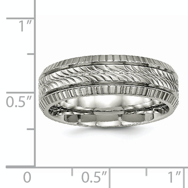 Titan Poliert Gerillt und Strukturiert 7mm Ring