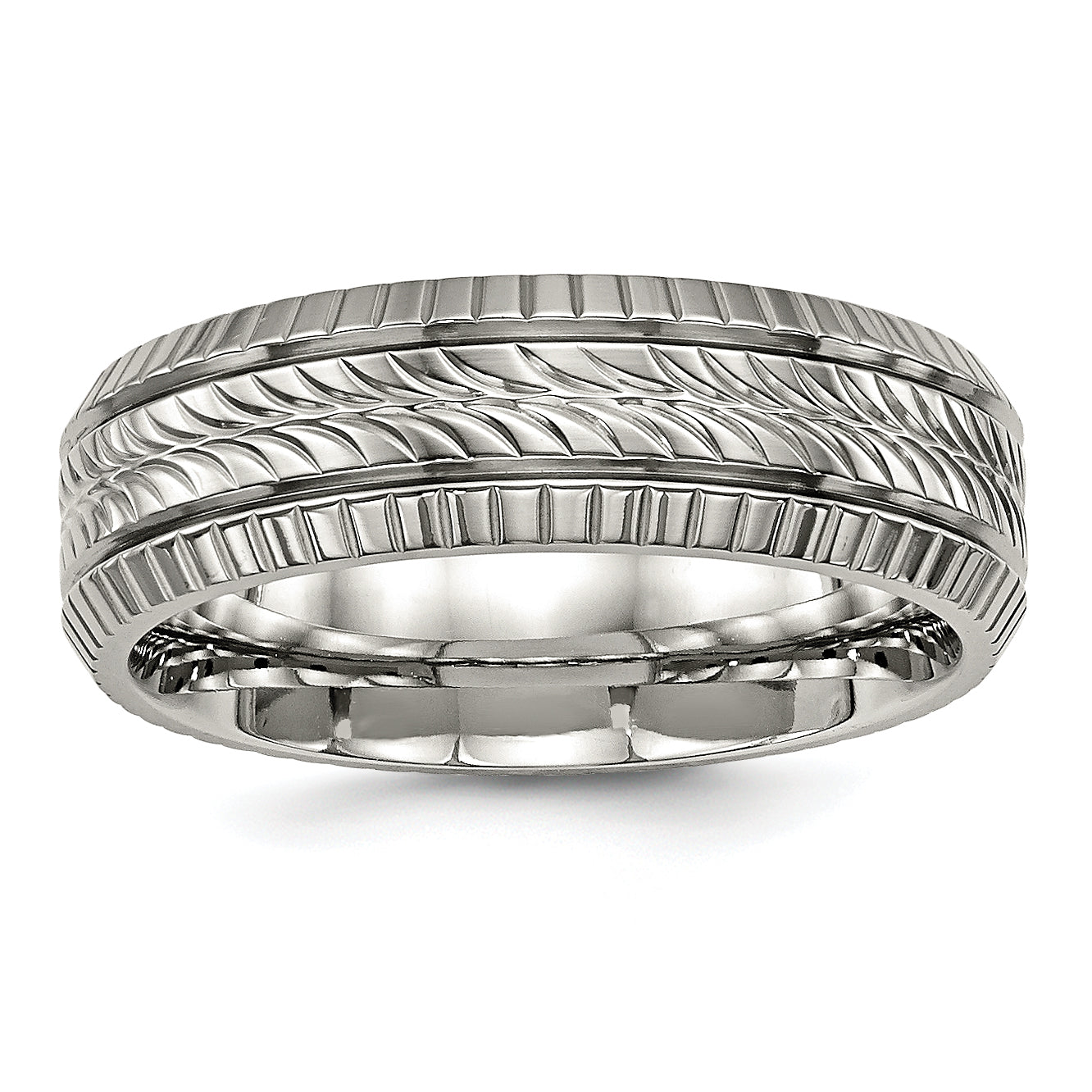 Titan Poliert Gerillt und Strukturiert 7mm Ring