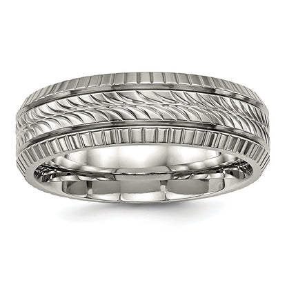Titan Poliert Gerillt und Strukturiert 7mm Ring