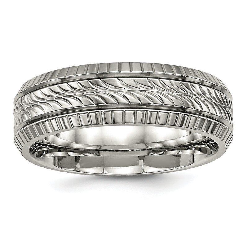 Titan Poliert Gerillt und Strukturiert 7mm Ring