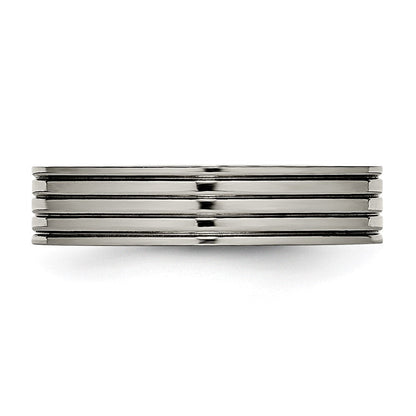 Titan Poliert 5mm Gerillt Komfort-Passform Ring
