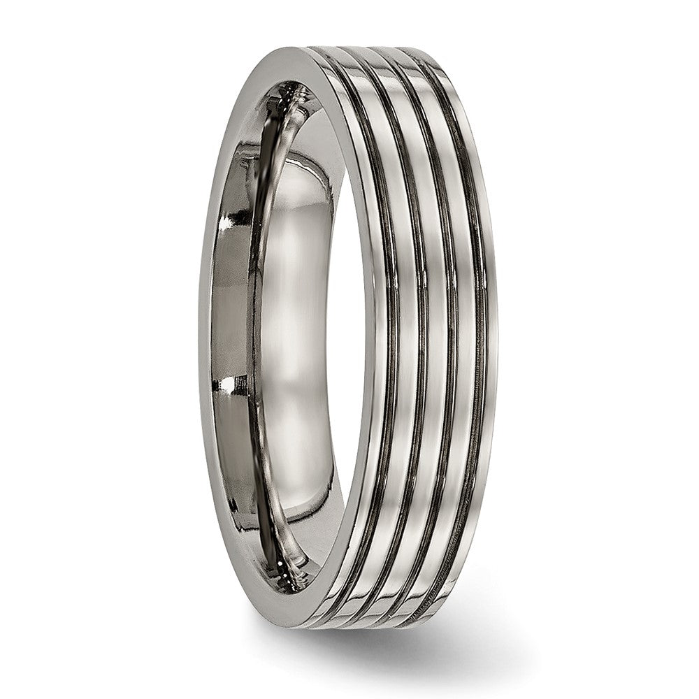 Titan Poliert 5mm Gerillt Komfort-Passform Ring