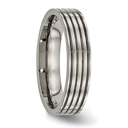 Titan Poliert 5mm Gerillt Komfort-Passform Ring
