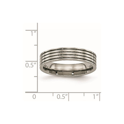 Titan Poliert 5mm Gerillt Komfort-Passform Ring