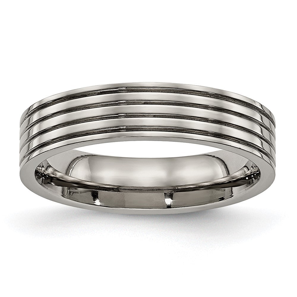 Titan Poliert 5mm Gerillt Komfort-Passform Ring