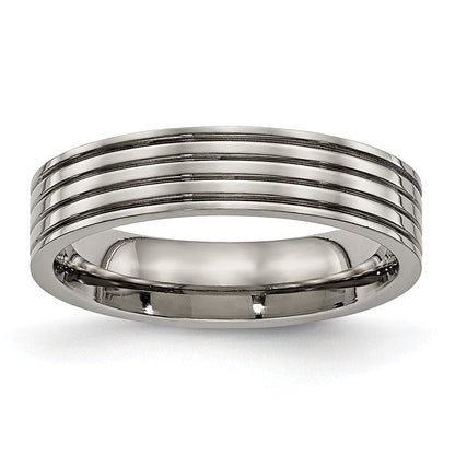Titan Poliert 5mm Gerillt Komfort-Passform Ring