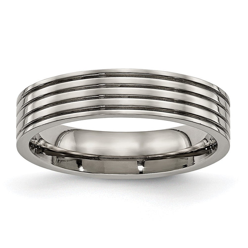 Titan Poliert 5mm Gerillt Komfort-Passform Ring