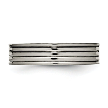 Titan Poliert Zirkonia 5mm Gerillt Komfort-Passform Ring