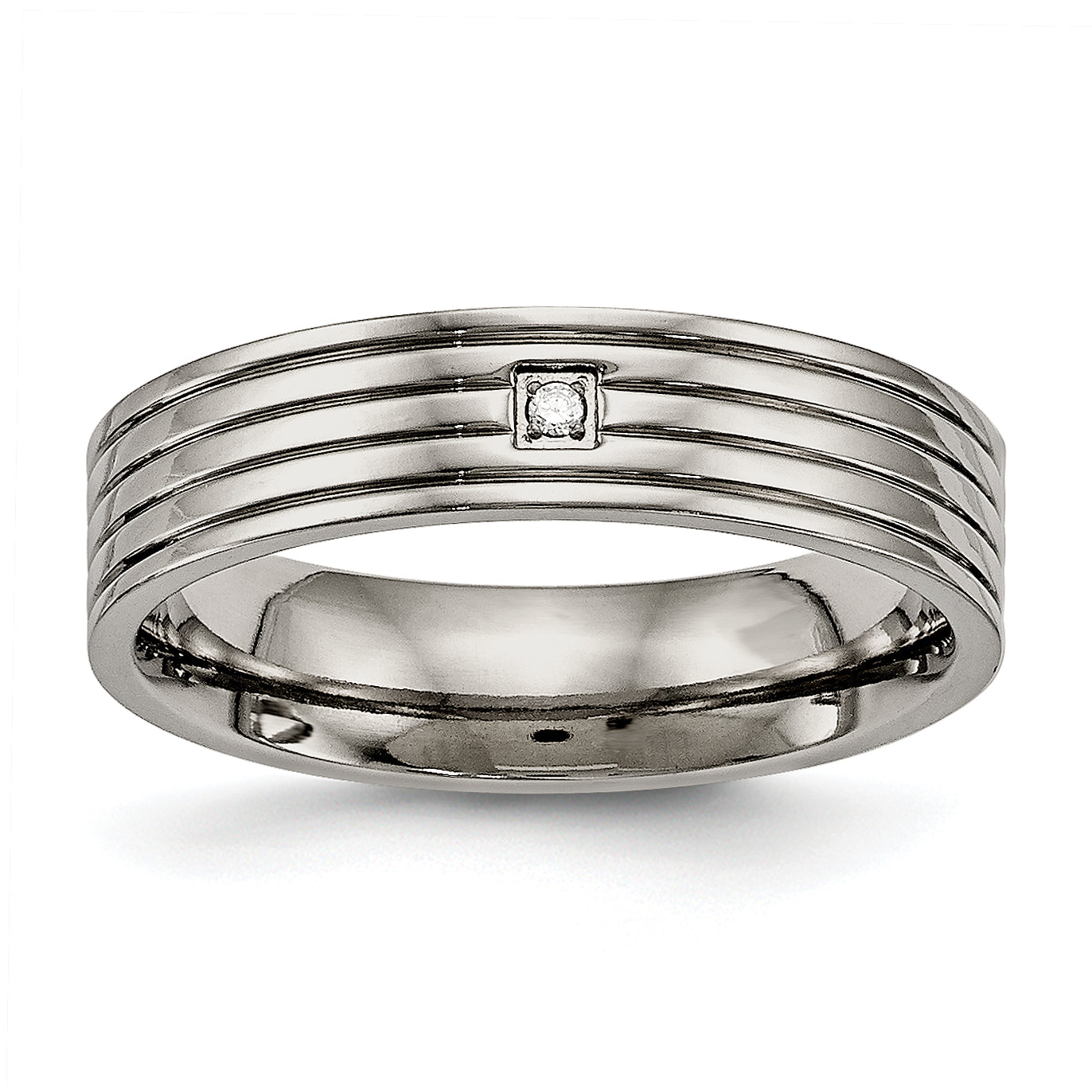 Titan Poliert Zirkonia 5mm Gerillt Komfort-Passform Ring