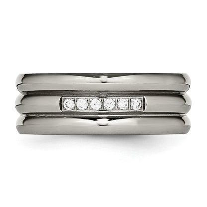 Titan Poliert mit Zirkonia 8mm Gerillt Ring