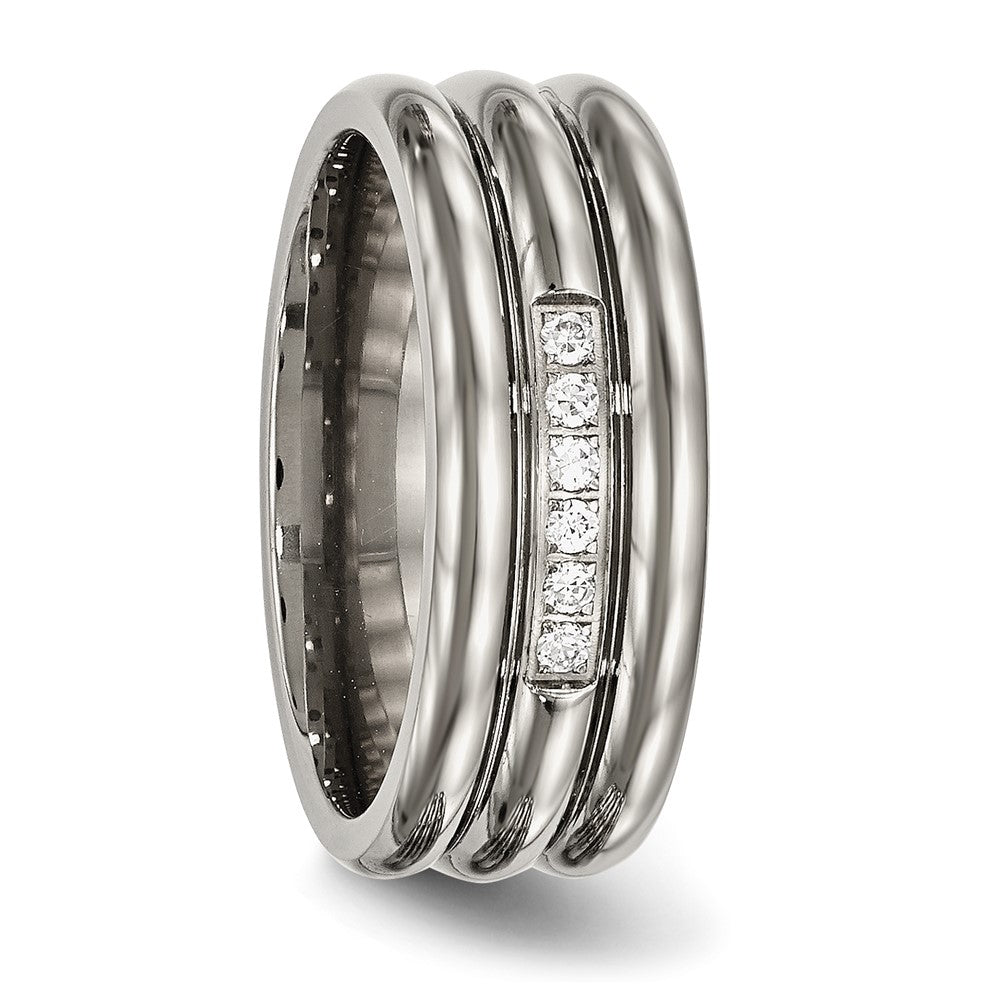 Titan Poliert mit Zirkonia 8mm Gerillt Ring
