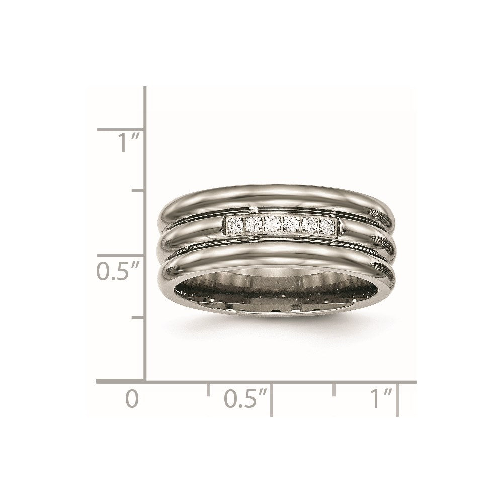 Titan Poliert mit Zirkonia 8mm Gerillt Ring