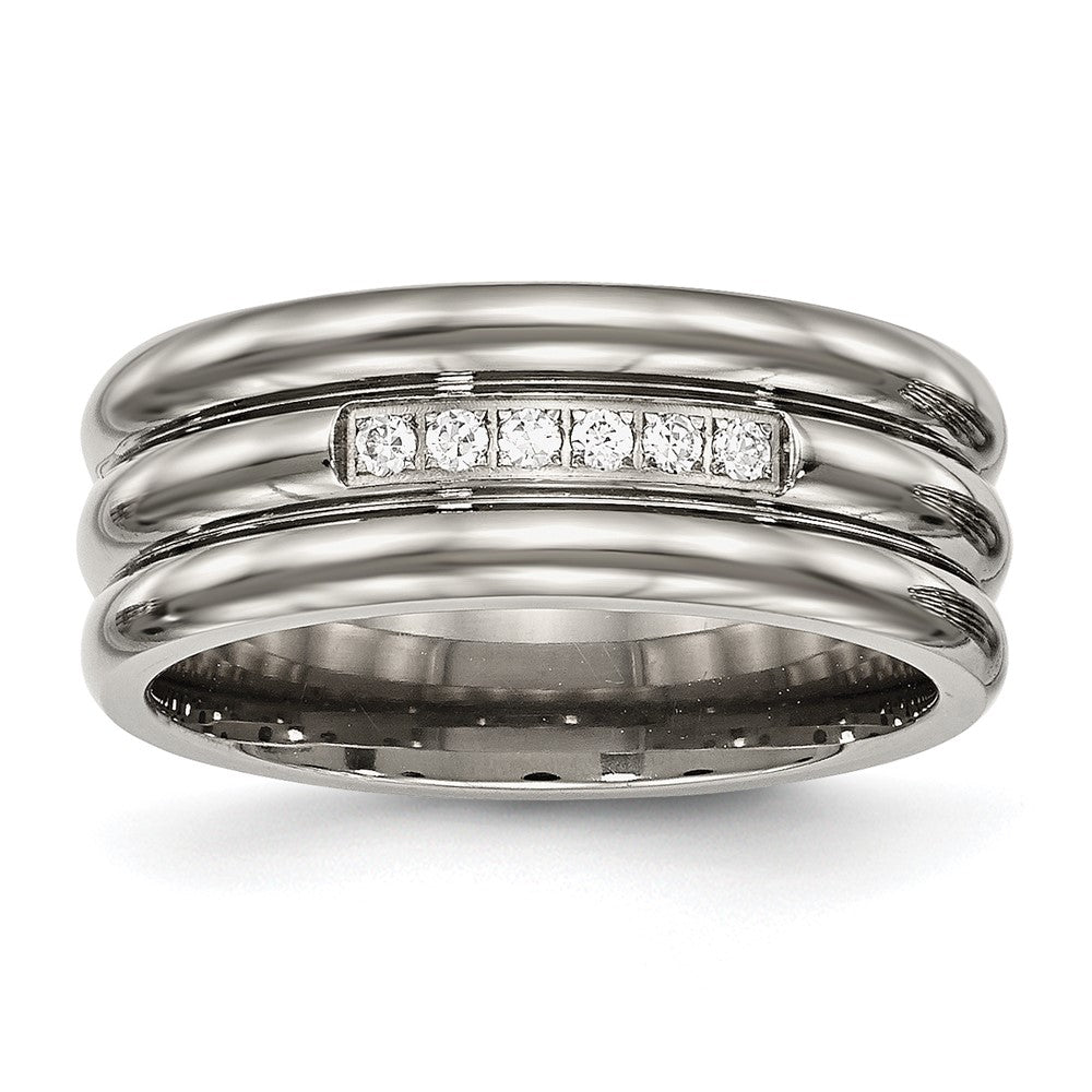 Titan Poliert mit Zirkonia 8mm Gerillt Ring
