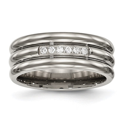 Titan Poliert mit Zirkonia 8mm Gerillt Ring