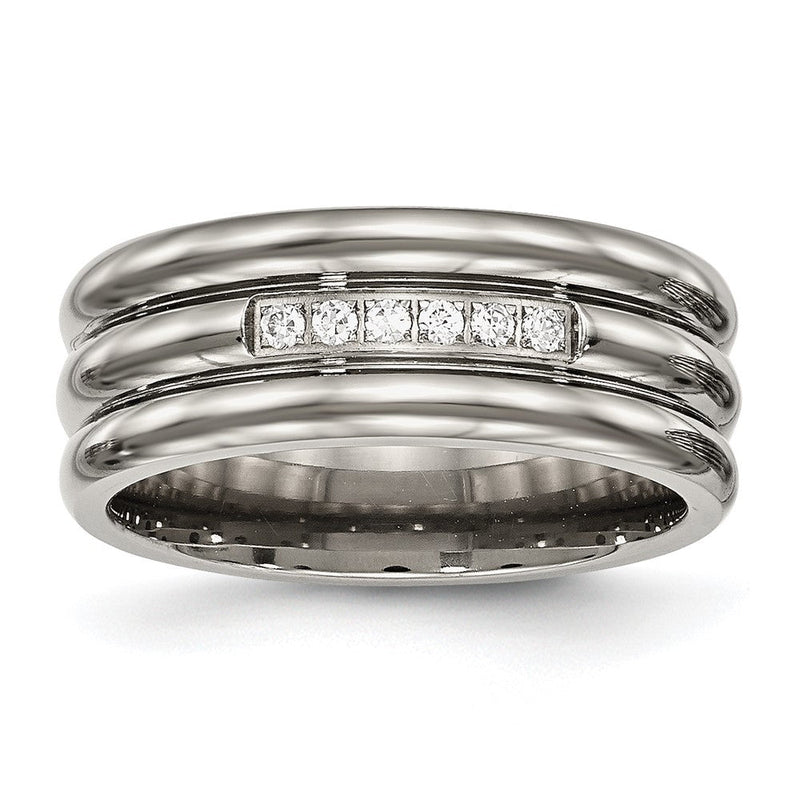 Titan Poliert mit Zirkonia 8mm Gerillt Ring