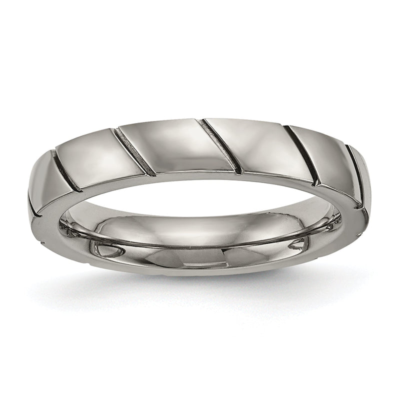 Titan Poliert 4mm Gerillt Ring