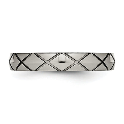 Titan Poliert Kreuz 4mm Gerillt Ring