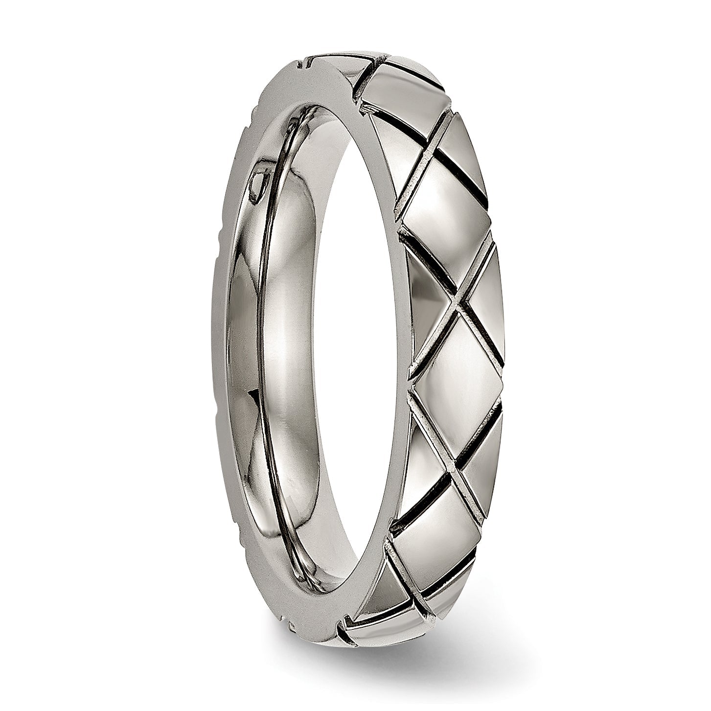 Titan Poliert Kreuz 4mm Gerillt Ring