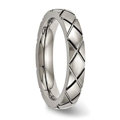 Titan Poliert Kreuz 4mm Gerillt Ring