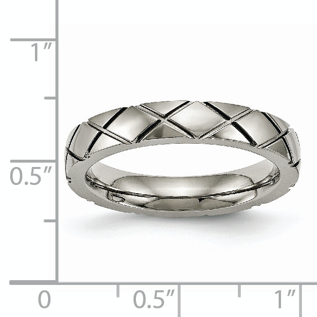 Titan Poliert Kreuz 4mm Gerillt Ring