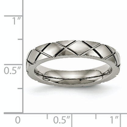 Titan Poliert Kreuz 4mm Gerillt Ring