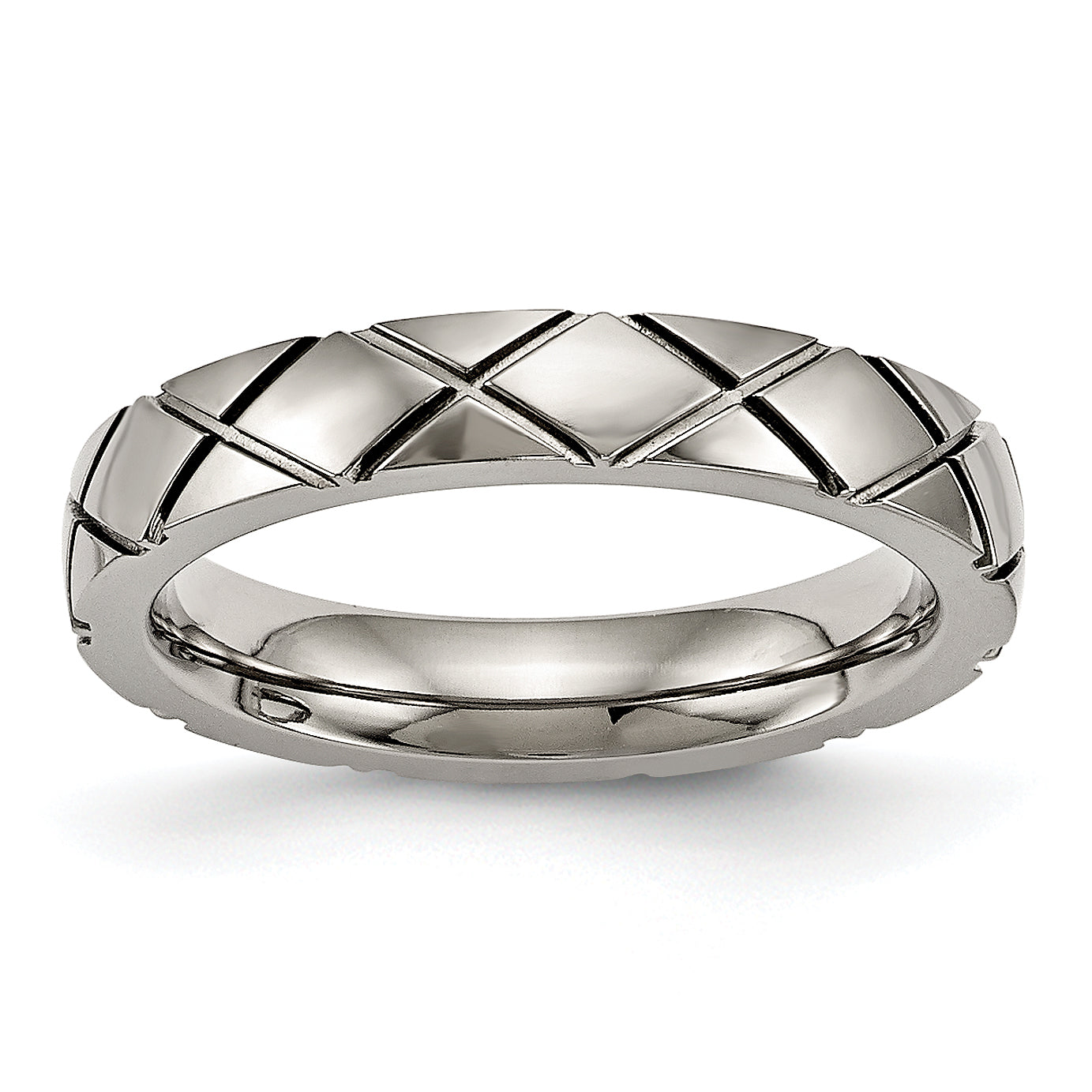 Titan Poliert Kreuz 4mm Gerillt Ring