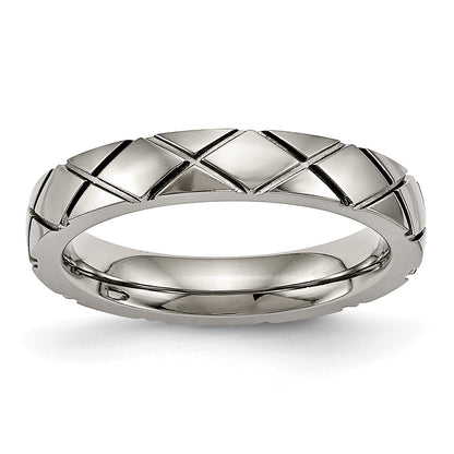 Titan Poliert Kreuz 4mm Gerillt Ring