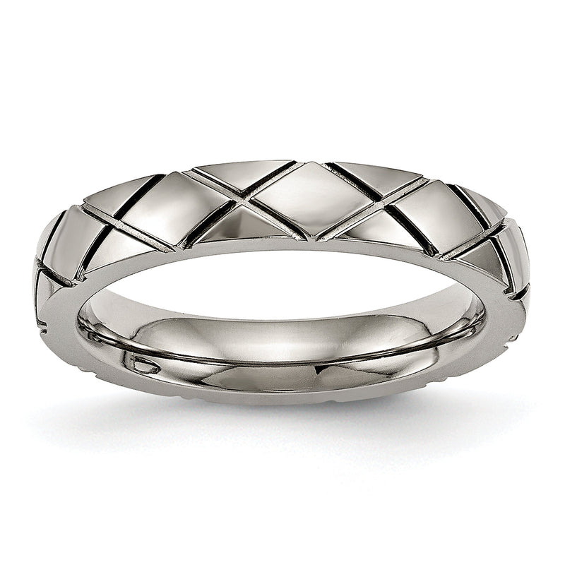 Titan Poliert Kreuz 4mm Gerillt Ring