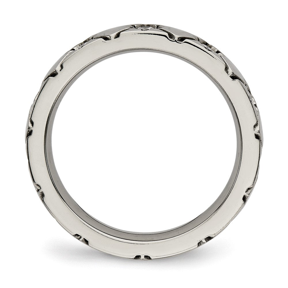 Titan Poliert mit Zirkonia Kreuz 4mm Gerillt Ring