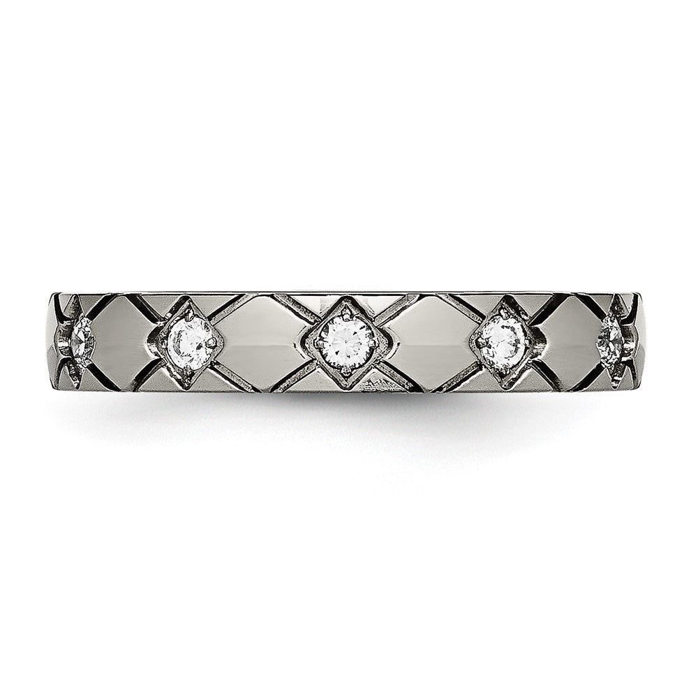 Titan Poliert mit Zirkonia Kreuz 4mm Gerillt Ring