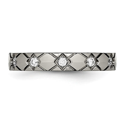 Titan Poliert mit Zirkonia Kreuz 4mm Gerillt Ring