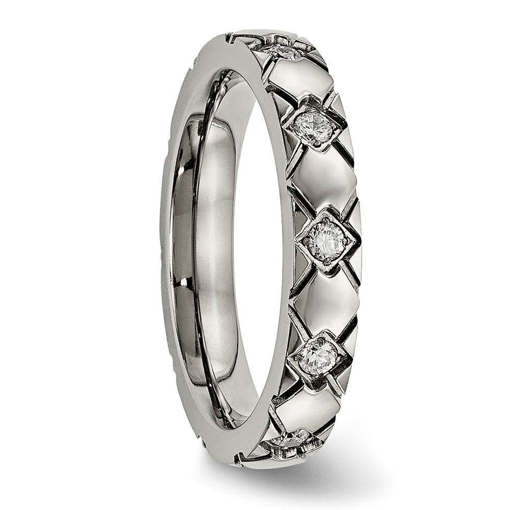 Titan Poliert mit Zirkonia Kreuz 4mm Gerillt Ring